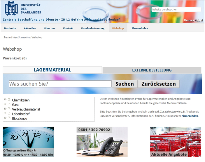 Screenshot Webshop Startseite